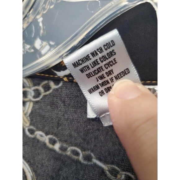 Cache Chain Print Epaulet Roll-Tab Sleeve Snap-Up Blouse Size Large 90s Y2K - Picture 6 of 10